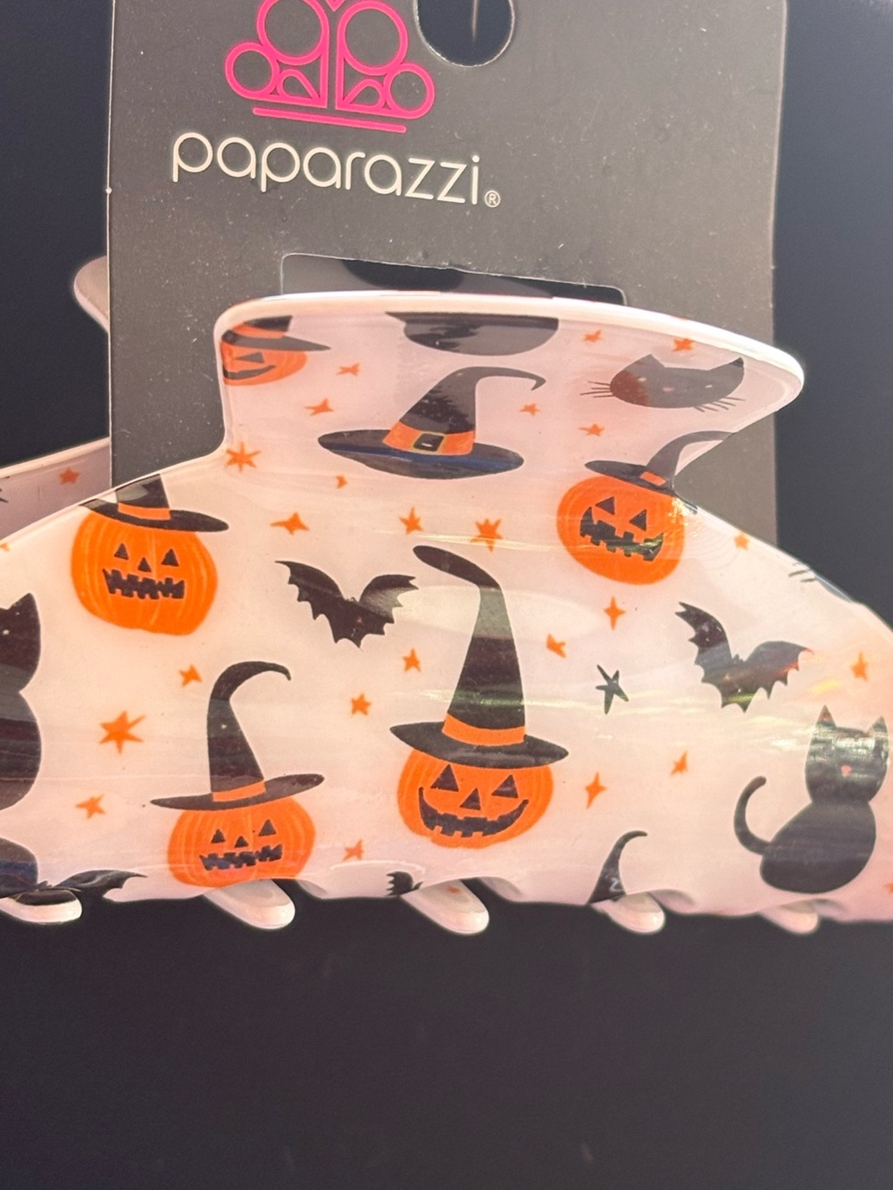 paparazzi Halloween Pumpkin & Cat Hair Claw Clip - White & Orange